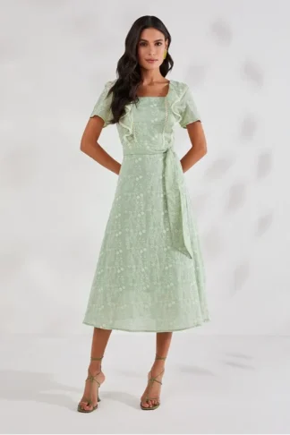 Vestido Evasê Laise Com Aviamento e Faixa Titanium Jeans