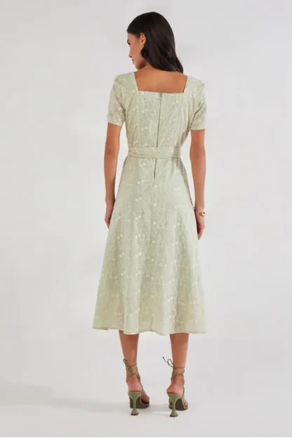 Vestido Evasê Laise Com Aviamento e Faixa Titanium Jeans - Imagem 2
