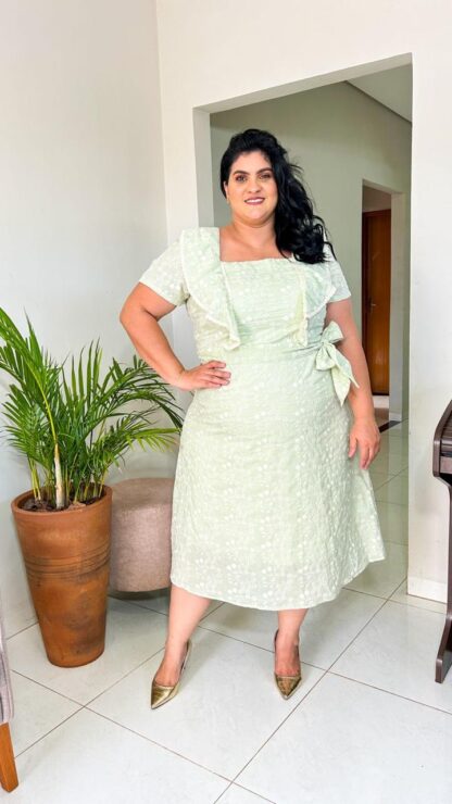 Vestido Evasê Laise Com Aviamento e Faixa Titanium Jeans - Imagem 6