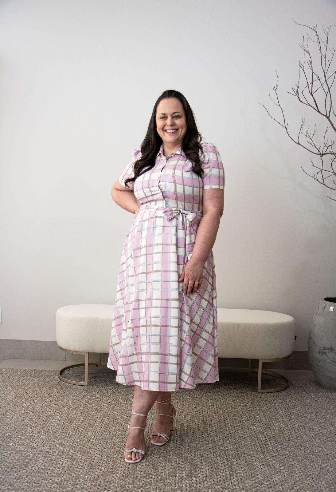 Vestido Godê crepe xadrez Laura Rosa - 810949 - Imagem 2