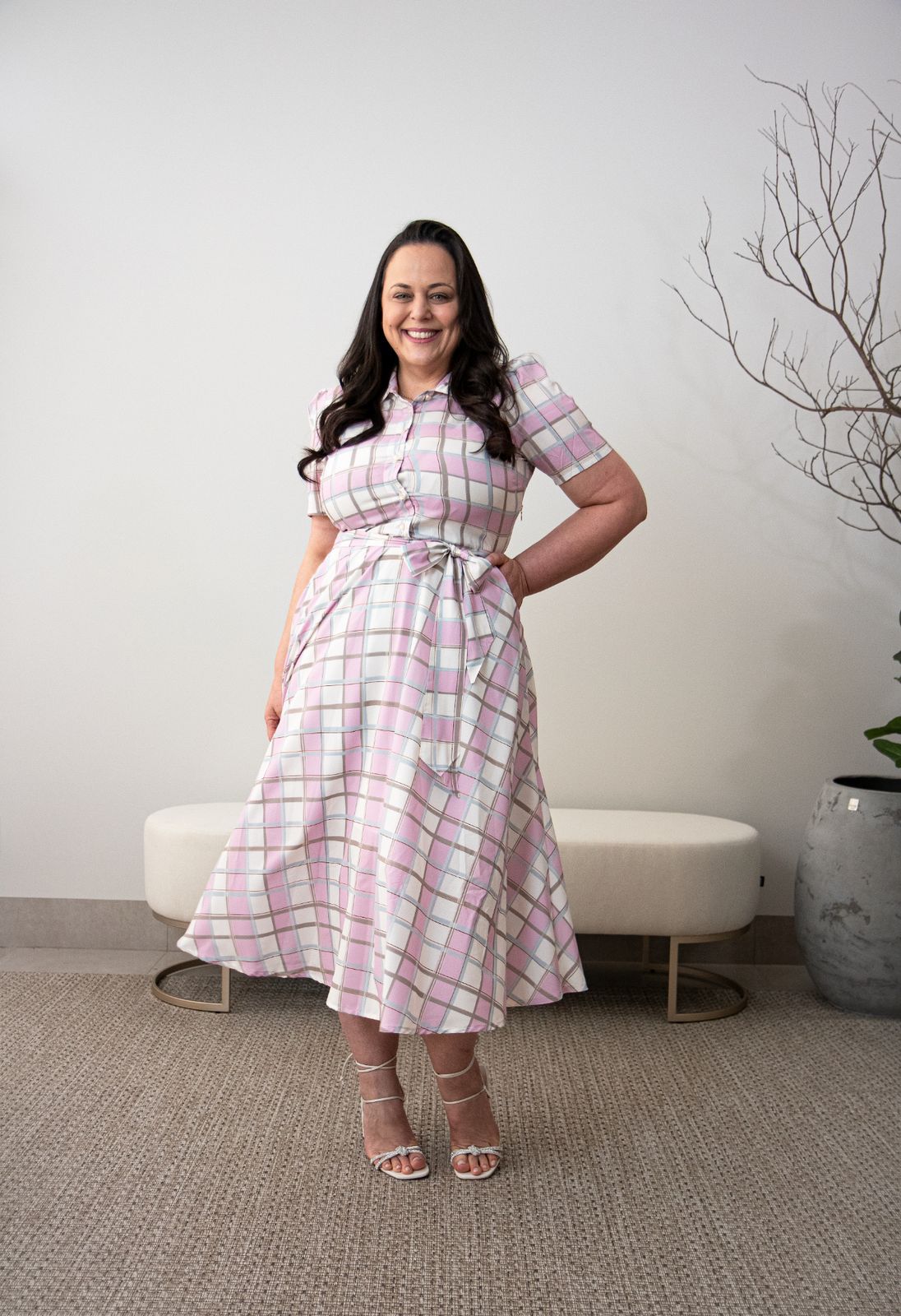 Vestido Godê crepe xadrez Laura Rosa - 810949