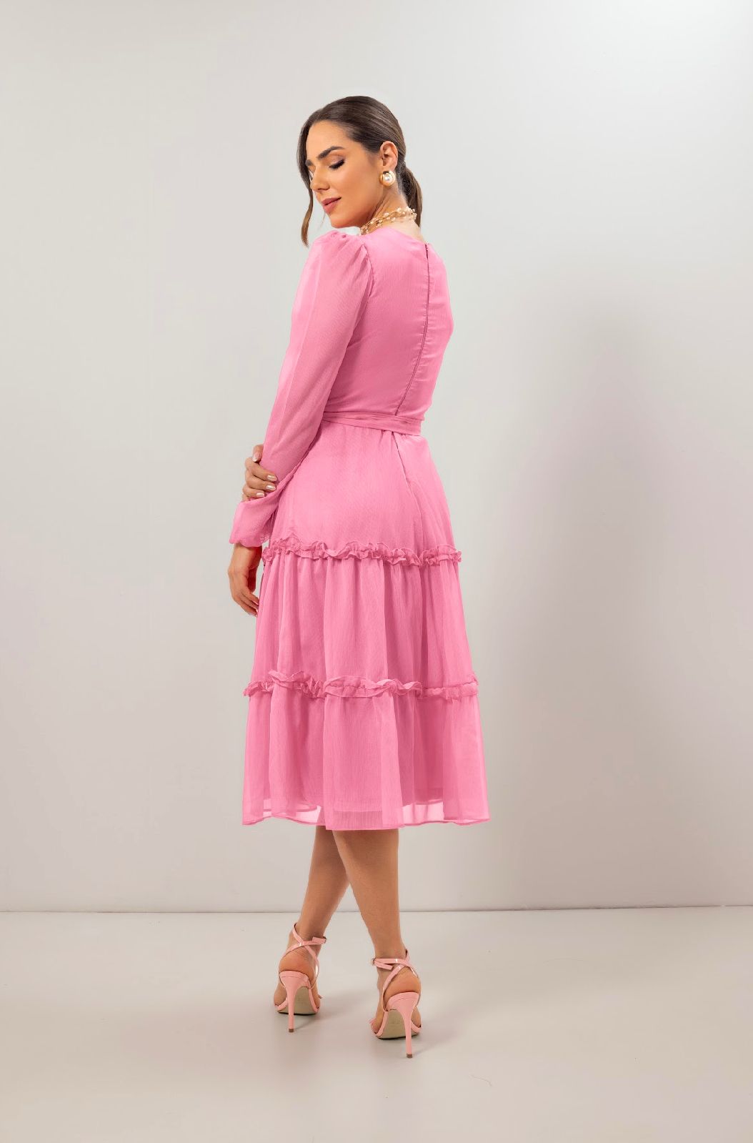 Vestido Chiffon Rosa Laura Rosa - 810969 - Imagem 3