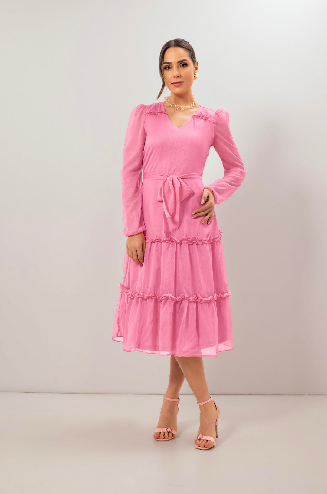 Vestido Chiffon Rosa Laura Rosa - 810969 - Imagem 7