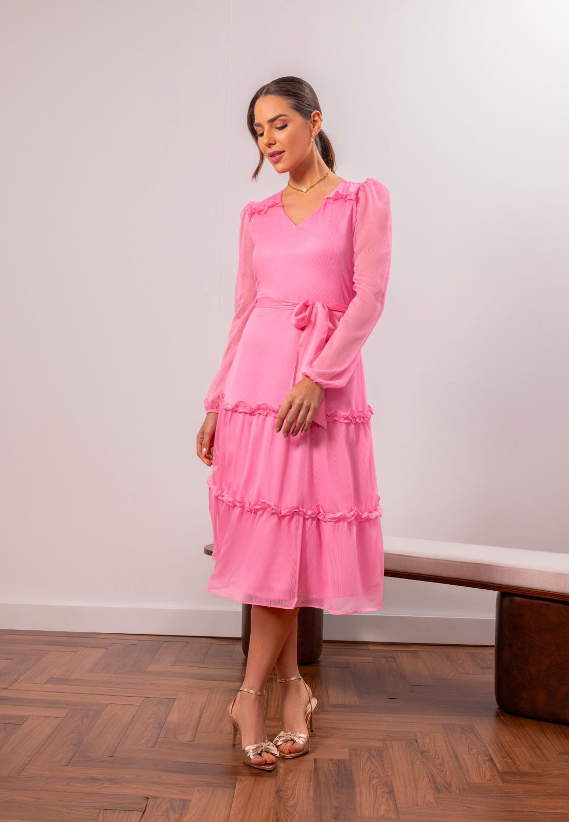 Vestido Chiffon Rosa Laura Rosa - 810969