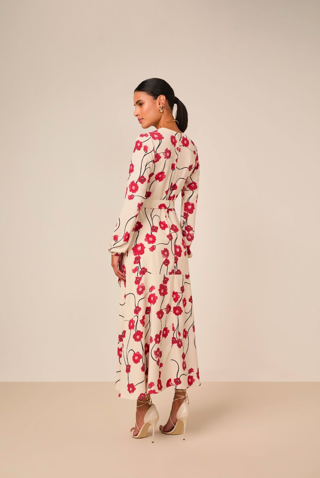 Vestido crepe estampado longo Titanium - Imagem 3