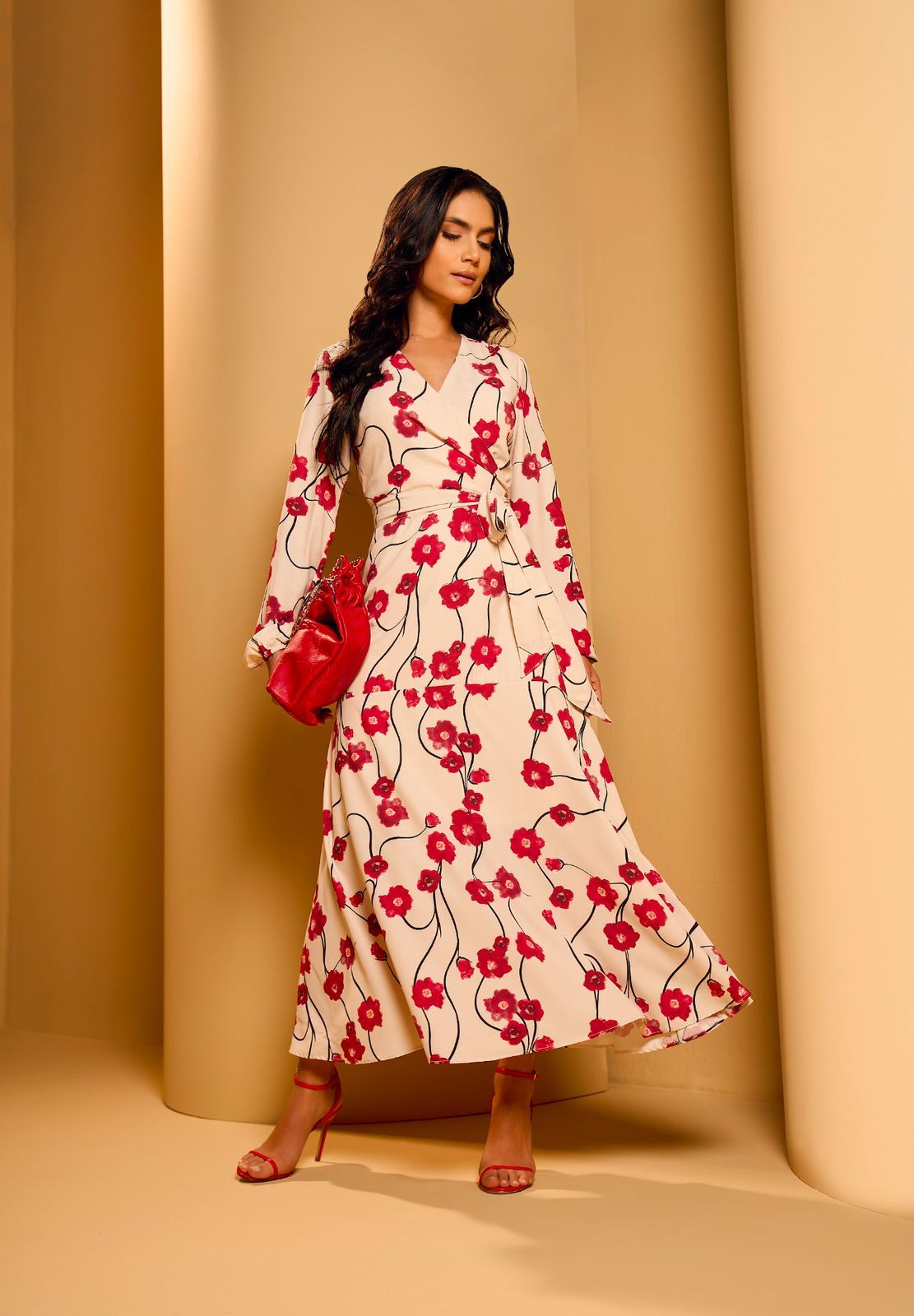 Vestido crepe estampado longo Titanium