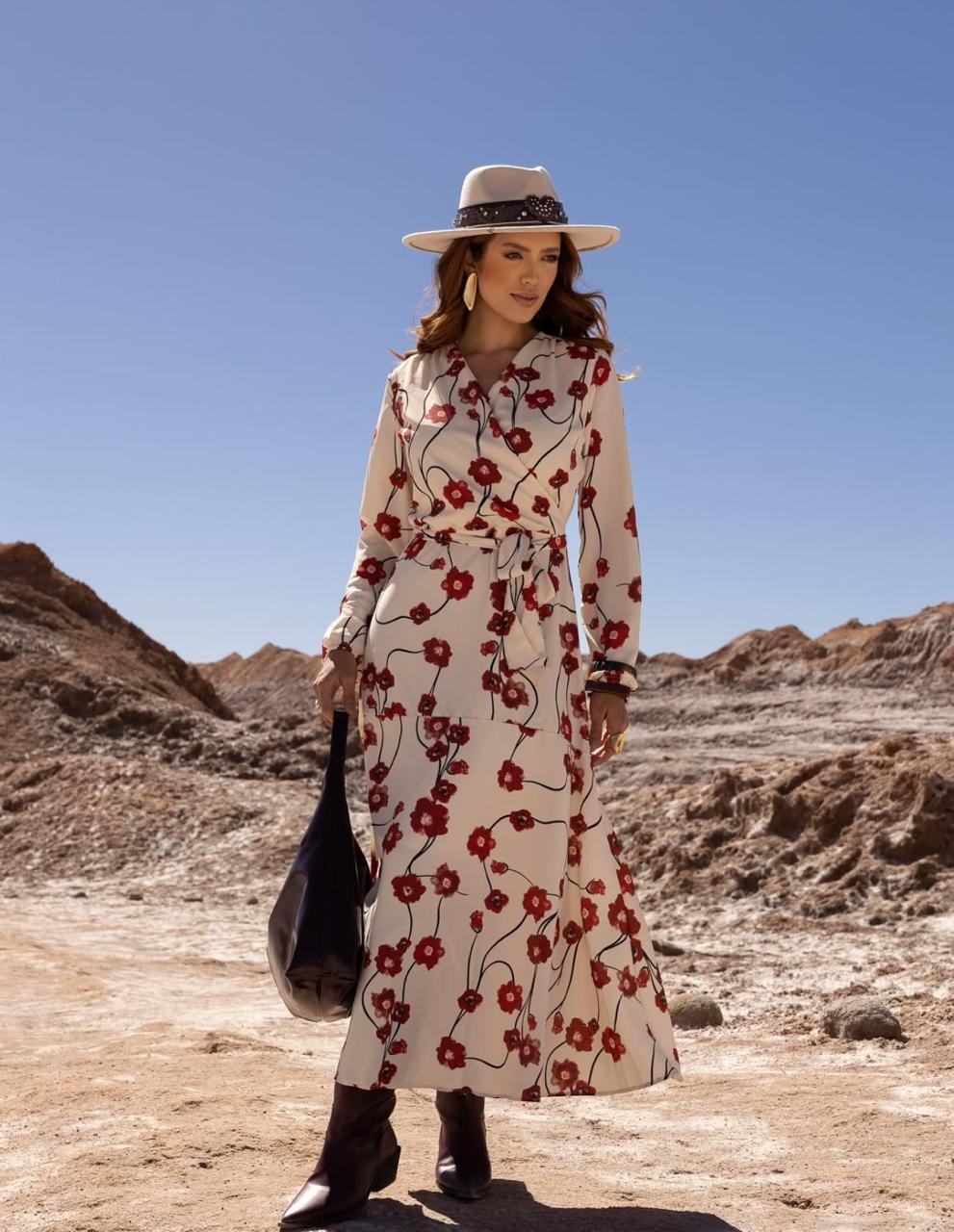 Vestido crepe estampado longo Titanium - Imagem 4