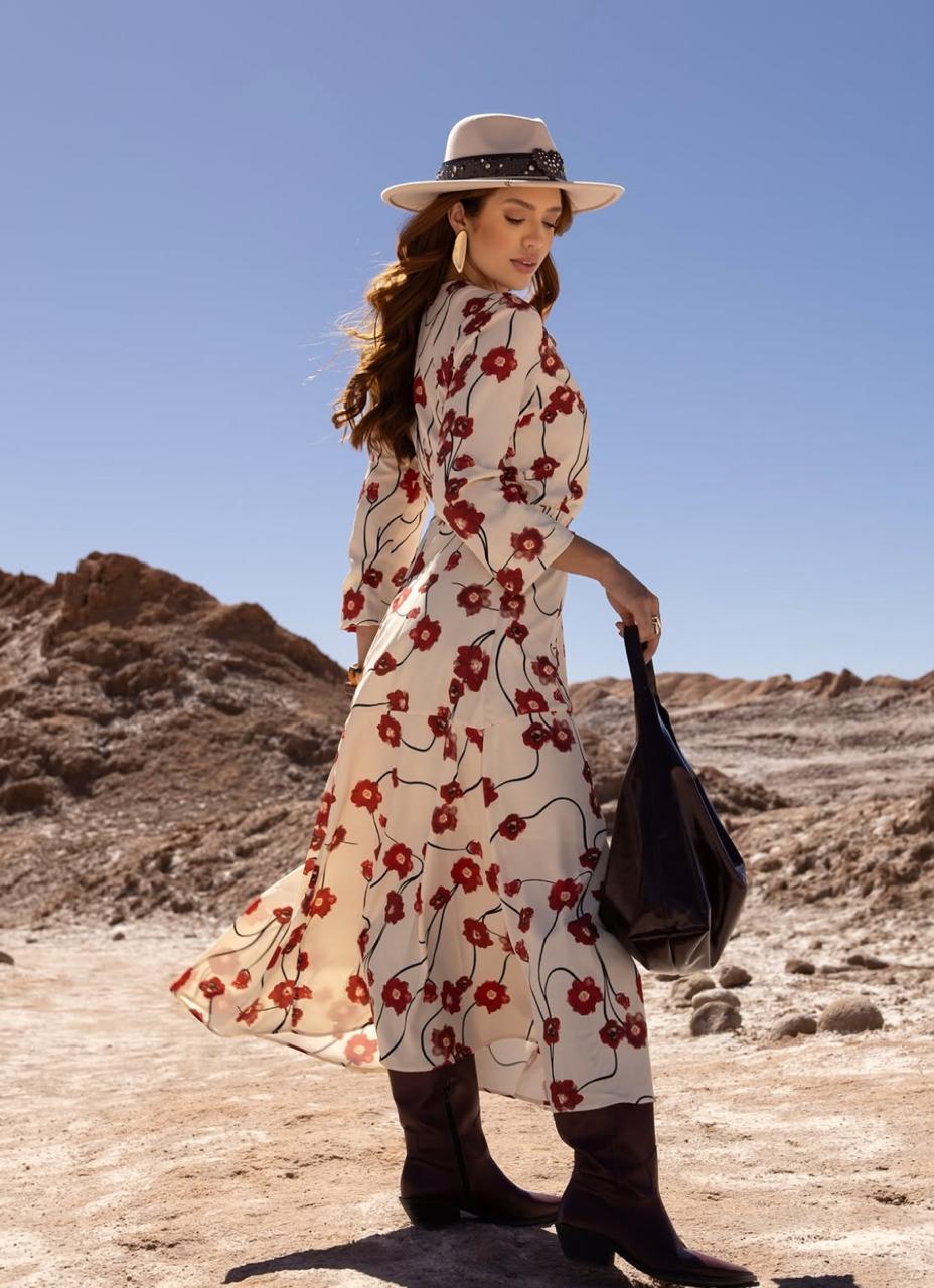 Vestido crepe estampado longo Titanium - Imagem 5