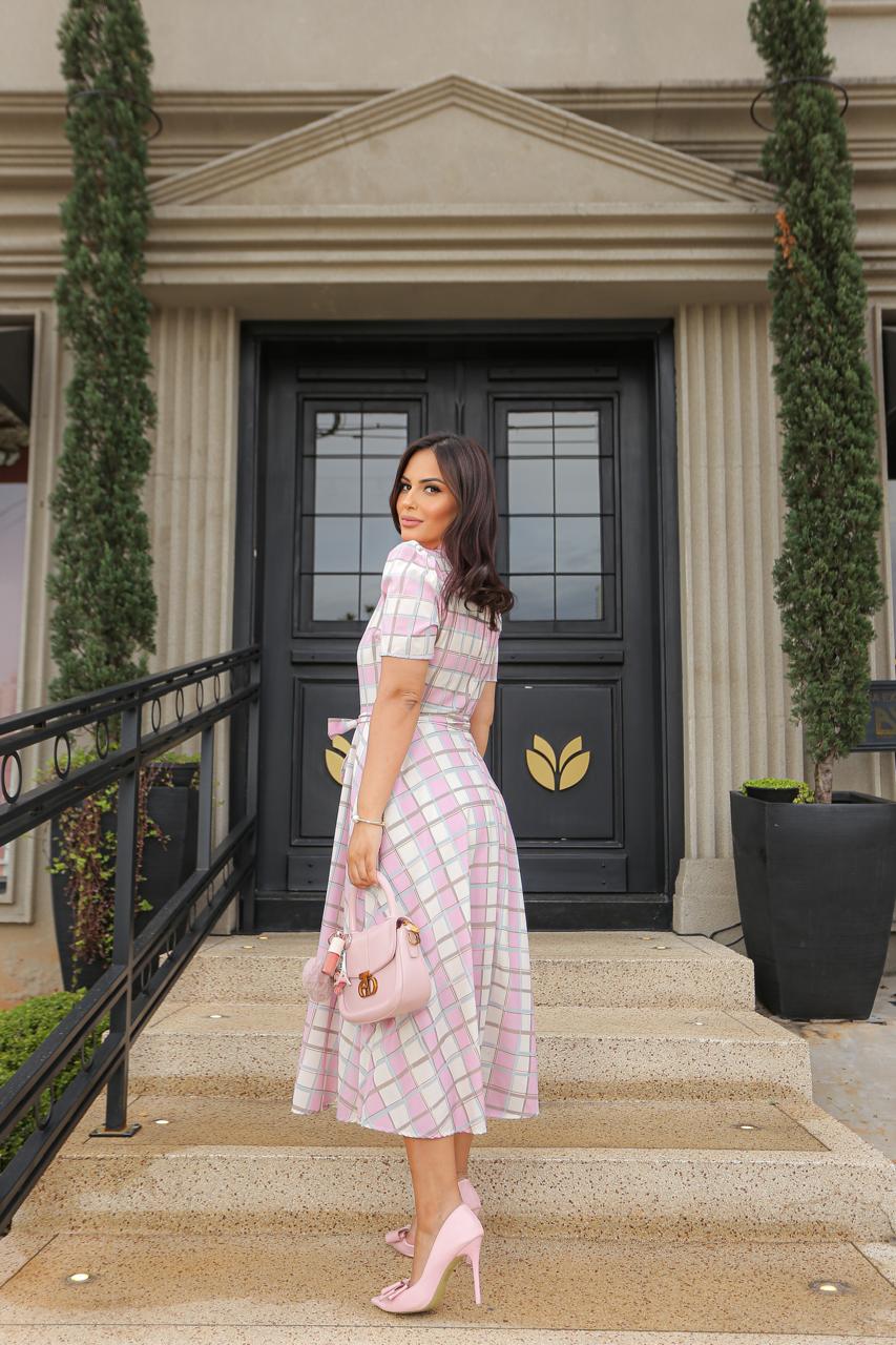 Vestido Godê crepe xadrez Laura Rosa - 810949 - Imagem 9