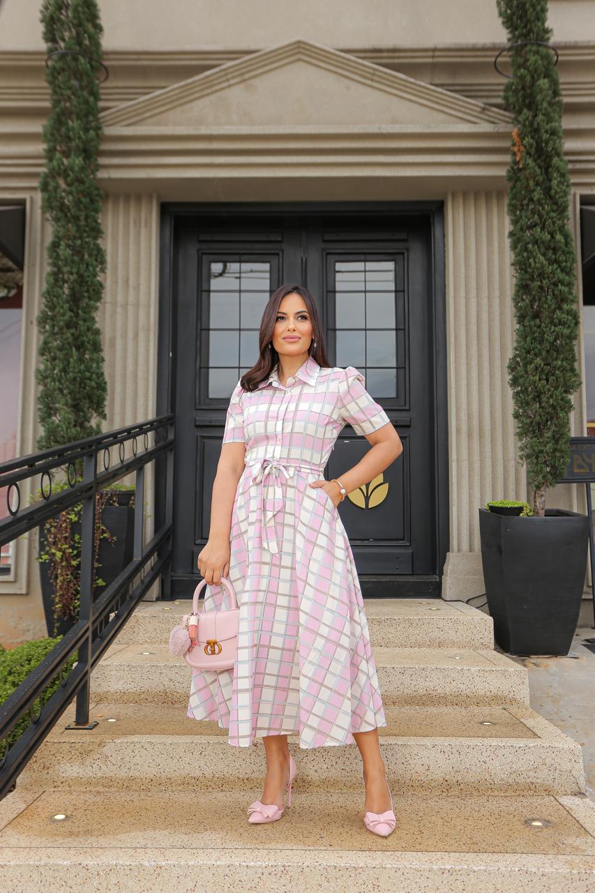 Vestido Godê crepe xadrez Laura Rosa - 810949 - Imagem 8