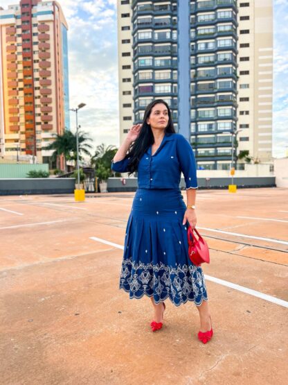 Conjunto Azul Saia com bordados - Suney - Imagem 5