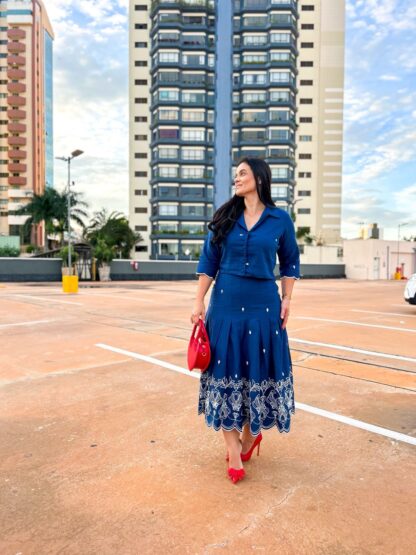 Conjunto Azul Saia com bordados - Suney - Imagem 2