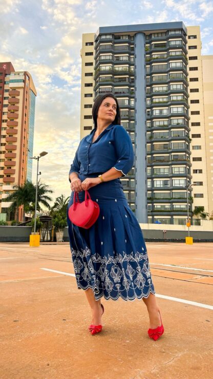 Conjunto Azul Saia com bordados - Suney - Imagem 4