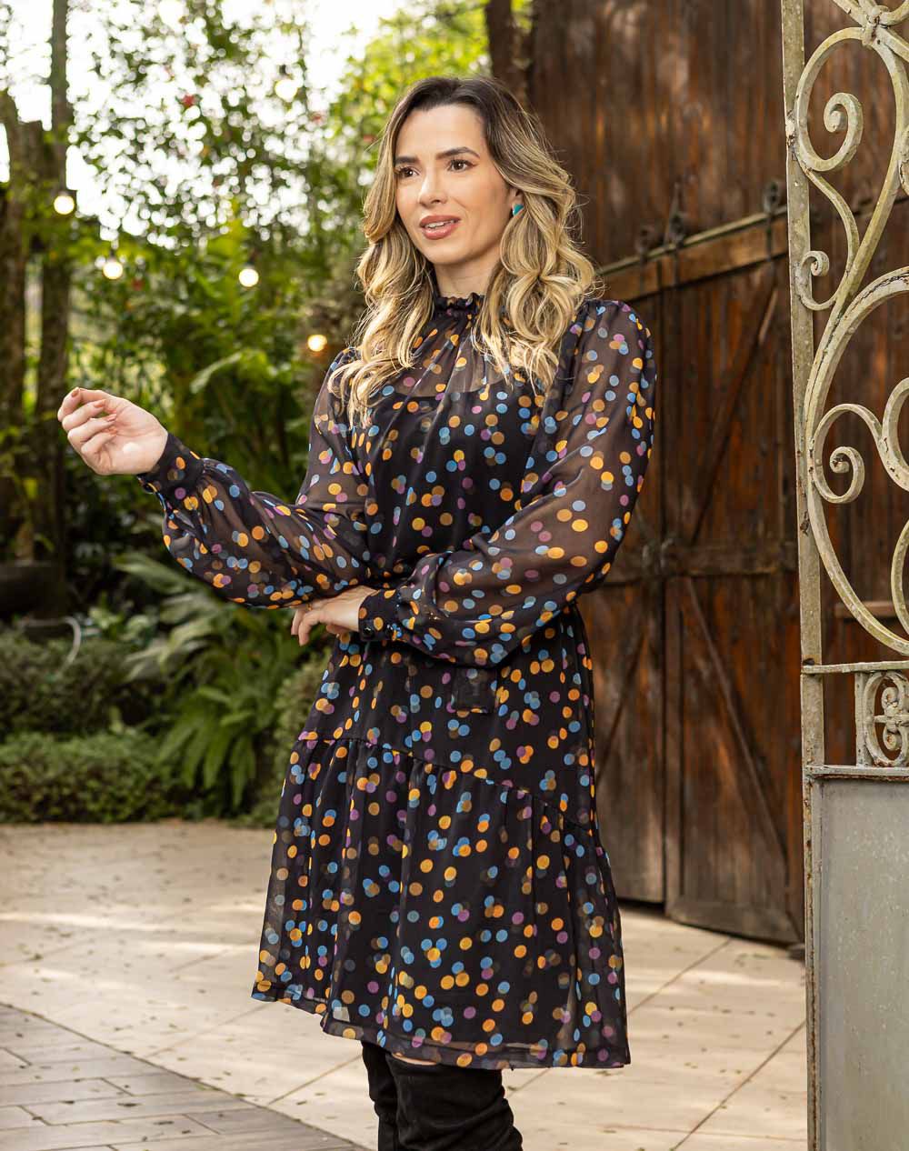 Vestido em Crepe c/ Estampa Colorida - Expressão - Imagem 3