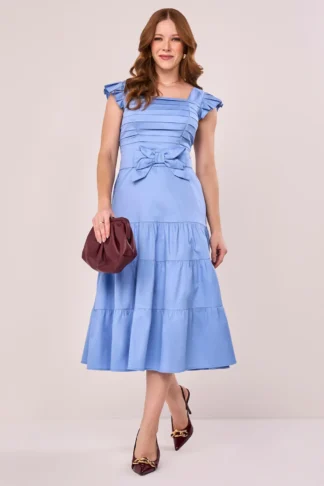 Vestido Azul Tricoline com grapeado - Fascinius