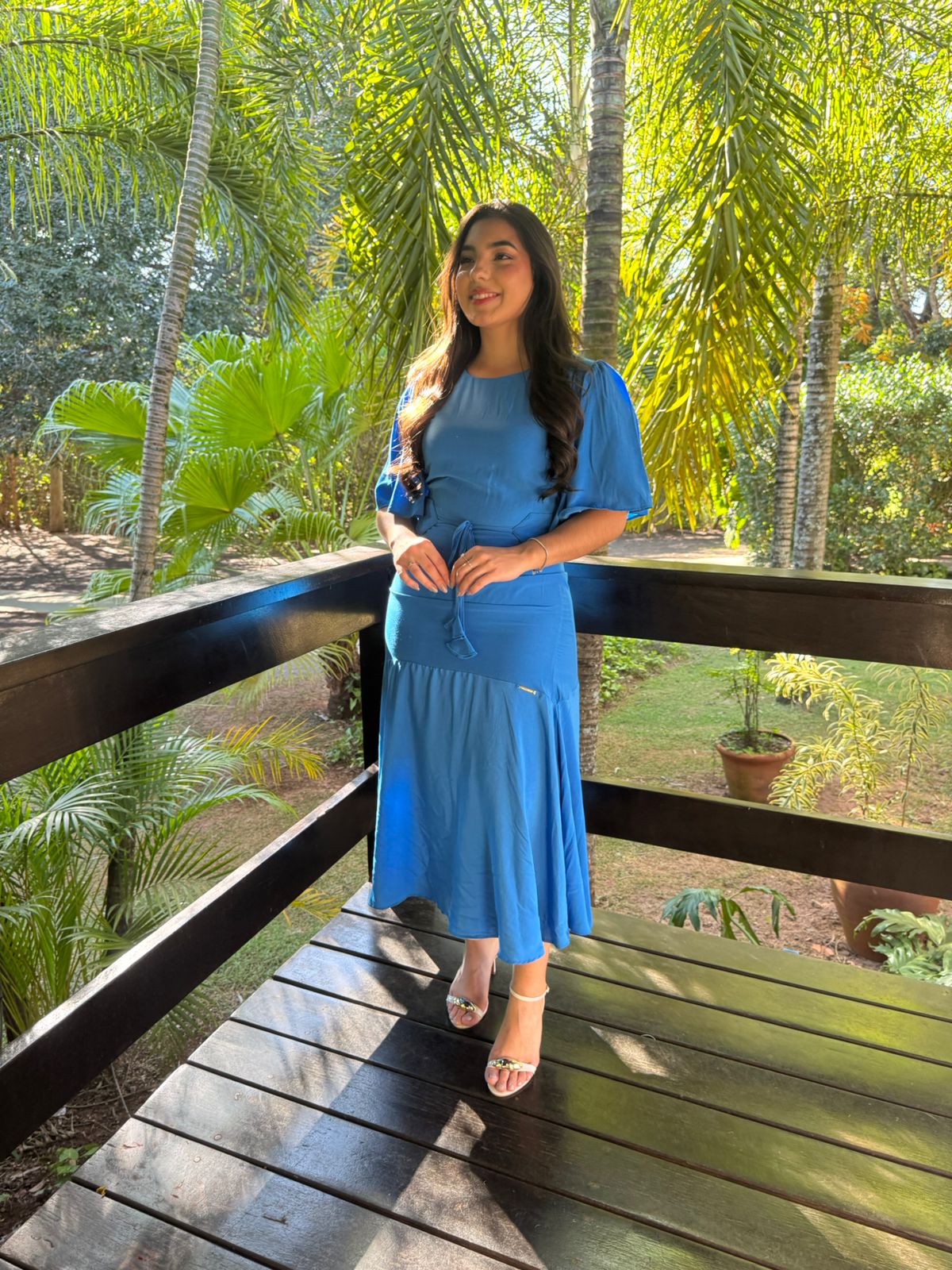 Vestido de tecido plano com cinto azul 130cm - 27925 Titanium - Imagem 6