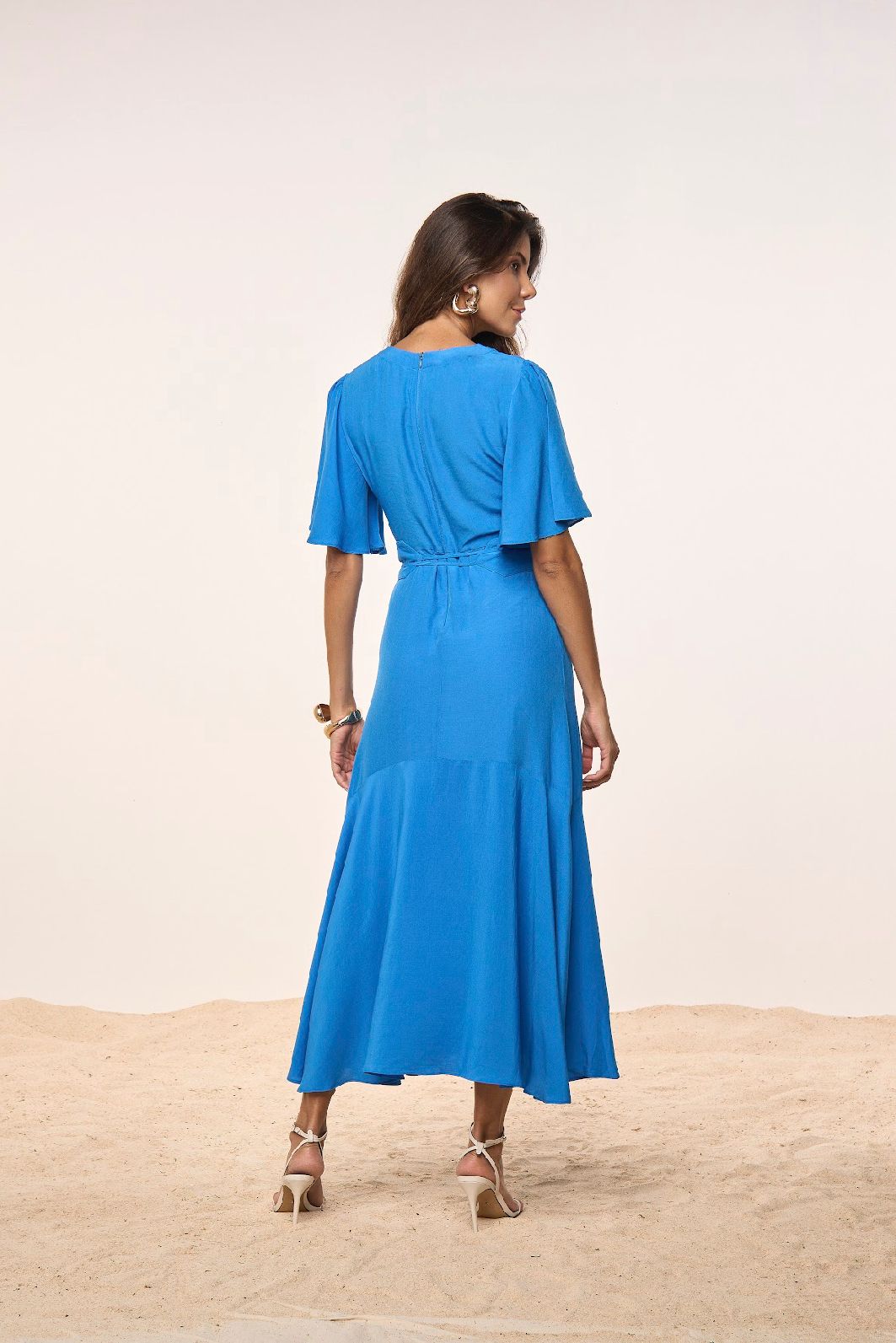 Vestido de tecido plano com cinto azul 130cm - 27925 Titanium - Imagem 2