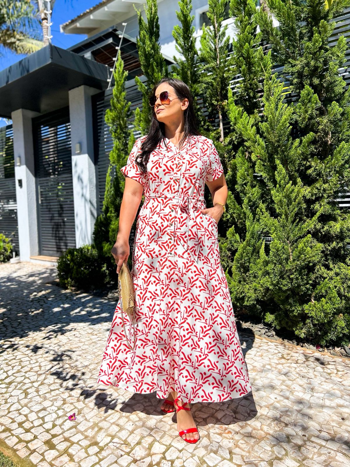 Vestido Crepe estampado com botões 125cm - 279901 Titanium - Imagem 6