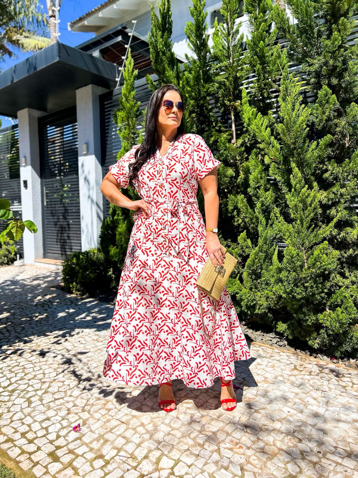 Vestido Crepe estampado com botões 125cm - 279901 Titanium - Imagem 5