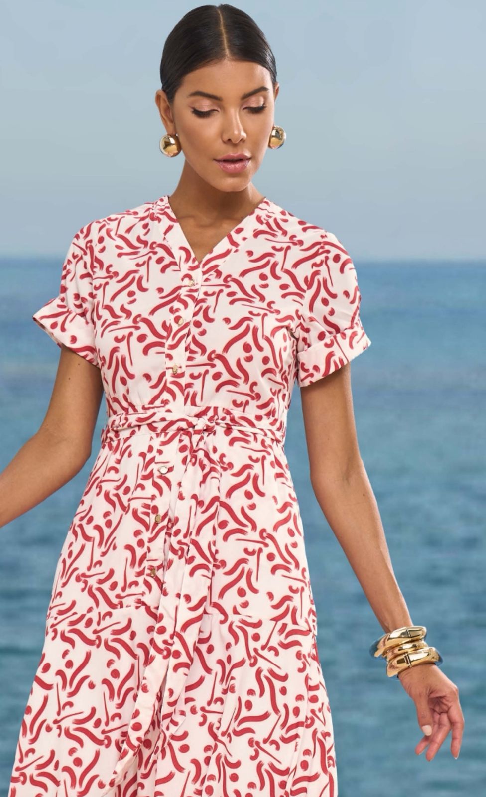 Vestido Crepe estampado com botões 125cm - 279901 Titanium - Imagem 3