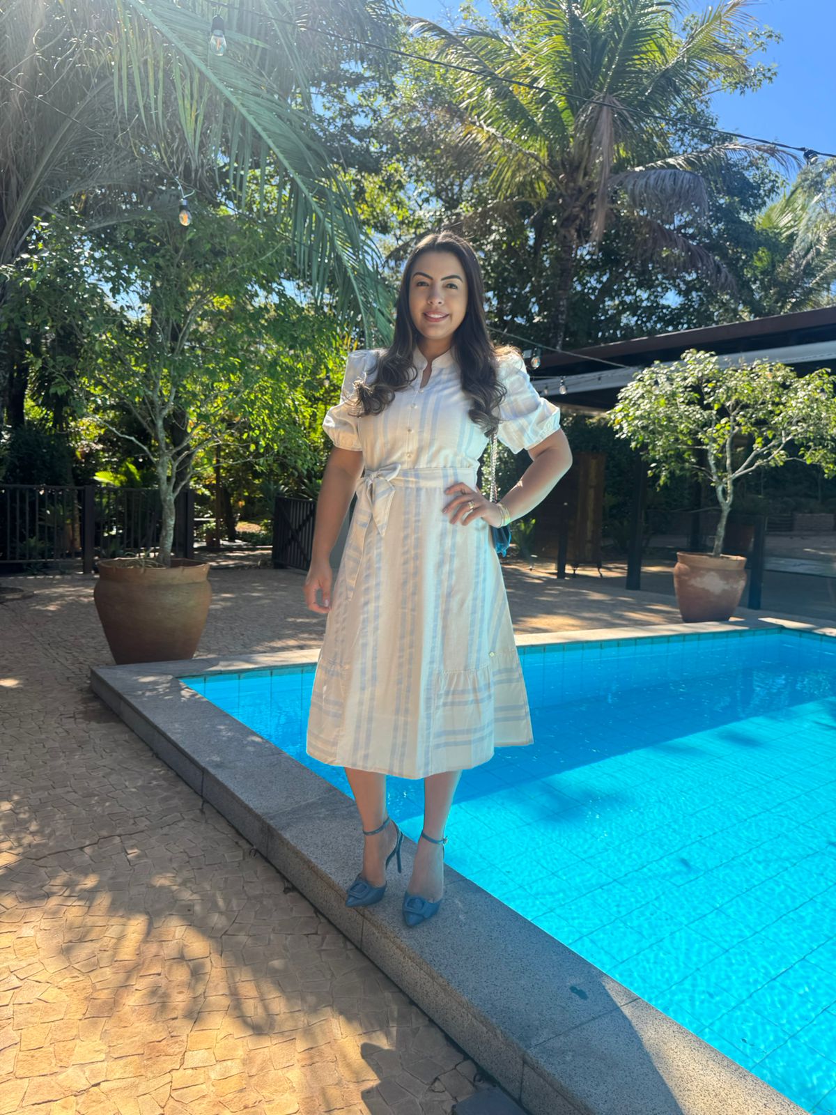 Vestido evasê linho listrado 110cm - 811007 - Imagem 3