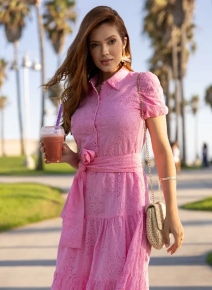 VESTIDO ROSA EM LAISE TOQUE DE SEDA SAMARA - JANY PIM - Imagem 5