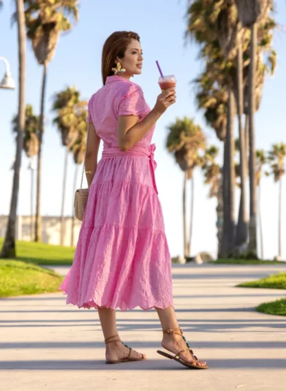 VESTIDO ROSA EM LAISE TOQUE DE SEDA SAMARA - JANY PIM - Imagem 2