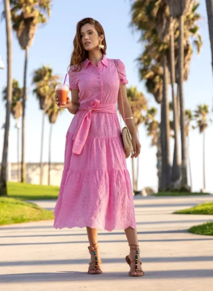 VESTIDO ROSA EM LAISE TOQUE DE SEDA SAMARA - JANY PIM