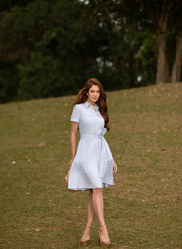 VESTIDO XADREZ AZUL EM TRIOLINE NATALIA - JANY PIM - Imagem 3