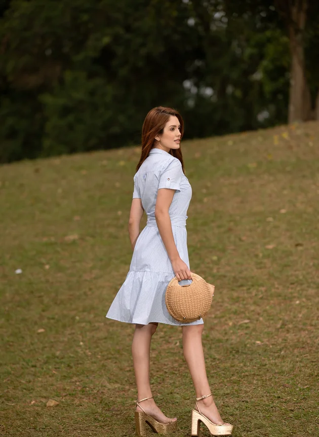 VESTIDO XADREZ AZUL EM TRIOLINE NATALIA - JANY PIM - Imagem 2