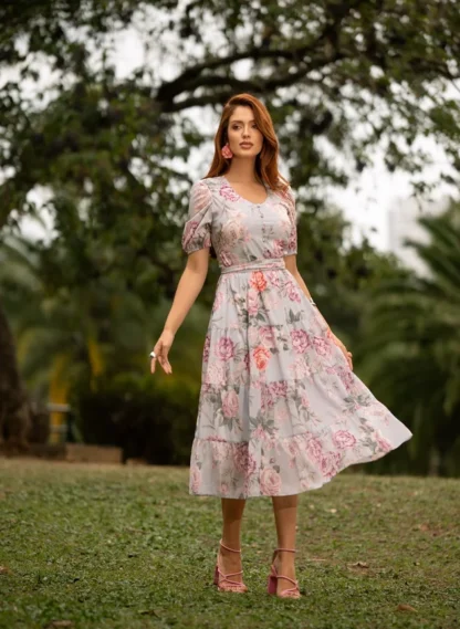 VESTIDO FLORAL EM TECIDO CHIFFON TOQUE DE SEDA EDUARDA - JANY PIM - Imagem 4