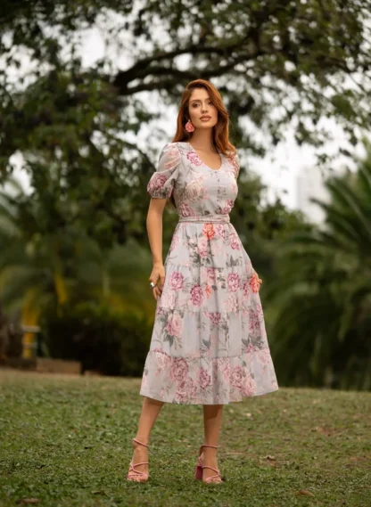 VESTIDO FLORAL EM TECIDO CHIFFON TOQUE DE SEDA EDUARDA - JANY PIM - Imagem 3