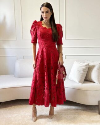 Vestido Vermelho Richelieu - Suney