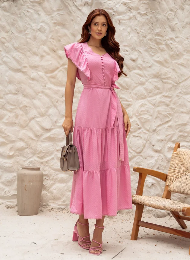 VESTIDO MIDI ROSA VALENTINA - JANY PIM - Imagem 9