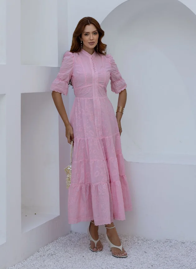 VESTIDO MIDI ROSA EM LAISE MARINA - JANY PIM - Imagem 4