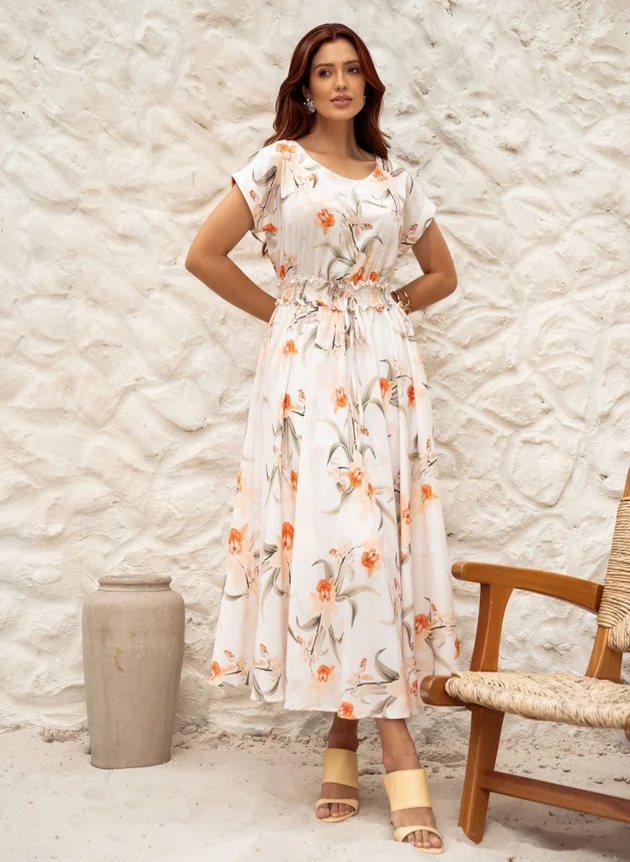 VESTIDO MIDI FLORAL OFF WHITE LUISA - JANY PIM42 - Imagem 5