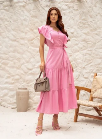 VESTIDO MIDI ROSA VALENTINA - JANY PIM