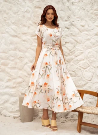 VESTIDO MIDI FLORAL OFF WHITE LUISA - JANY PIM42