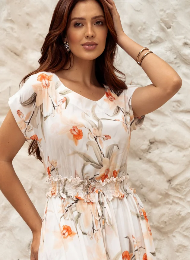 VESTIDO MIDI FLORAL OFF WHITE LUISA - JANY PIM42 - Imagem 3