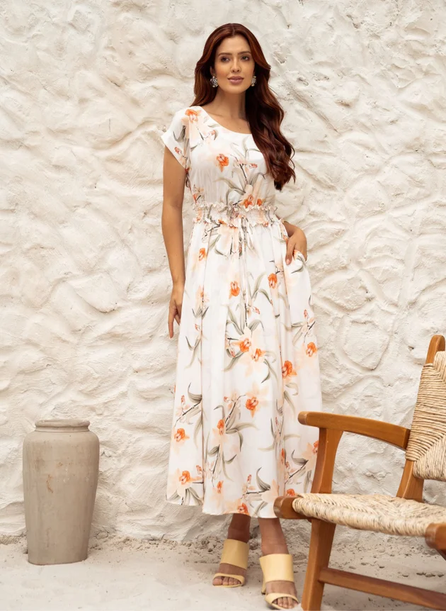 VESTIDO MIDI FLORAL OFF WHITE LUISA - JANY PIM42 - Imagem 6