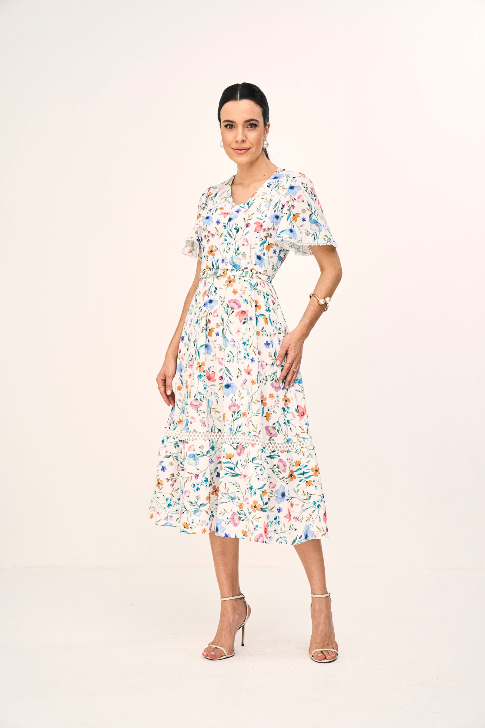 811206 VESTIDO DE CREPE ESTAMPADO COM AVIAMENTO E FAIXA - Laura Rosa - Imagem 2