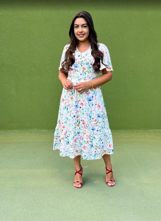 811206 VESTIDO DE CREPE ESTAMPADO COM AVIAMENTO E FAIXA - Laura Rosa - Imagem 6