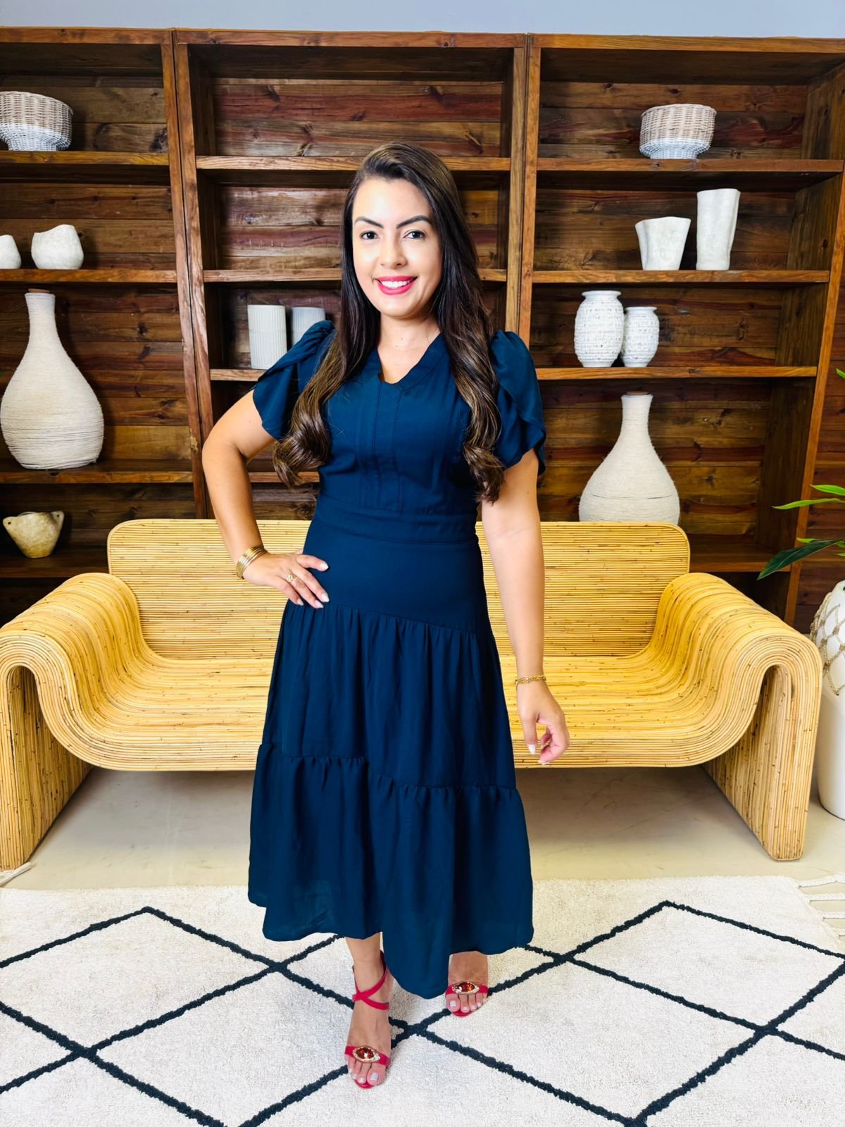 28255 VESTIDO PLANO AZUL COM RECORTES 120CM - Titanium