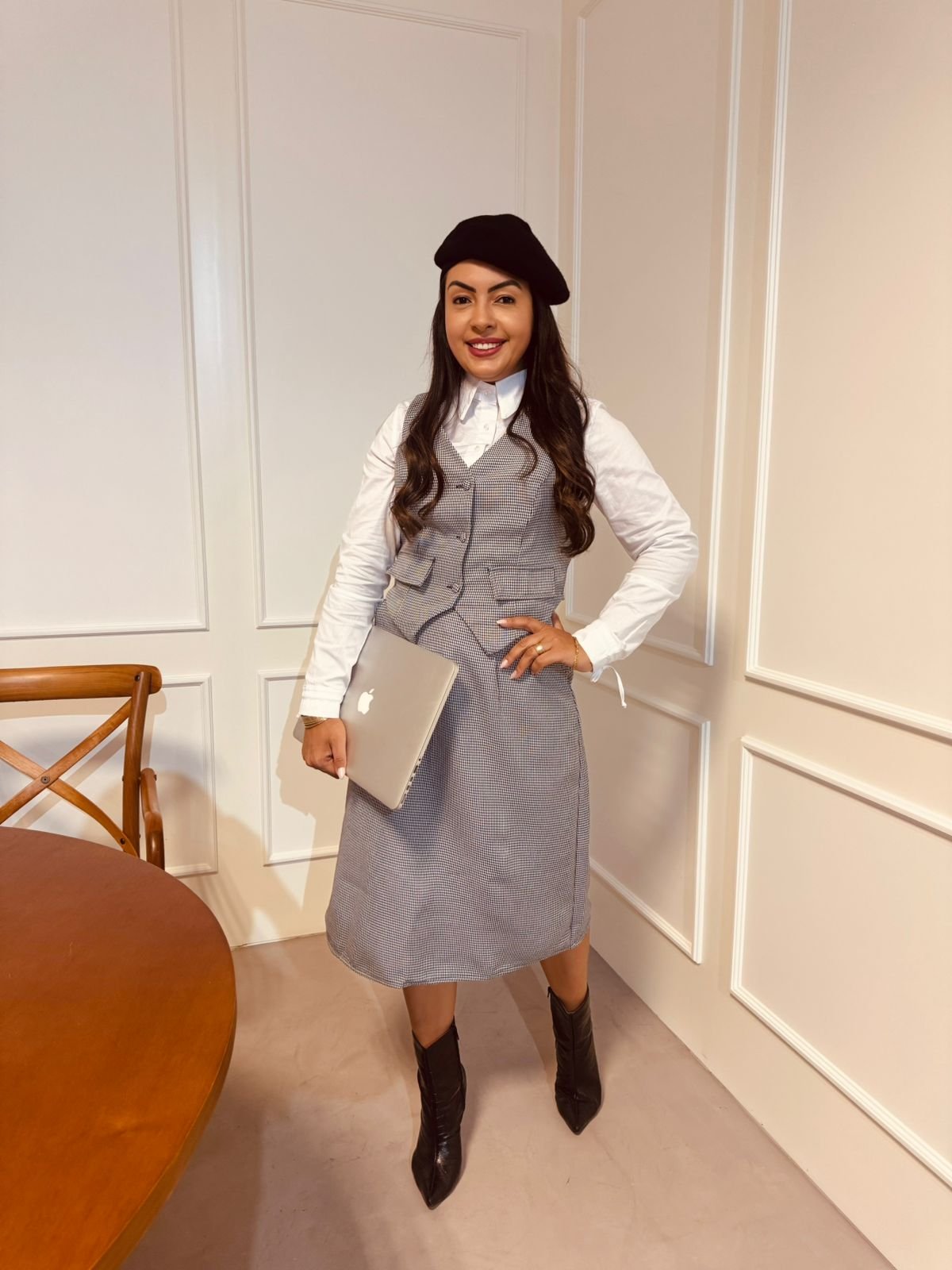 811214 SAIA EVASE DE TECIDO PLANO PIED POULE - Laura Rosa