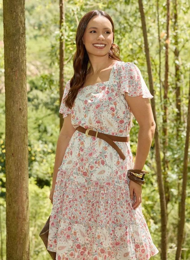 VESTIDO PAOLA FLORAL ESTAMPA EXCLUSIVA CREME PAOLA - JANY PIM - Imagem 3