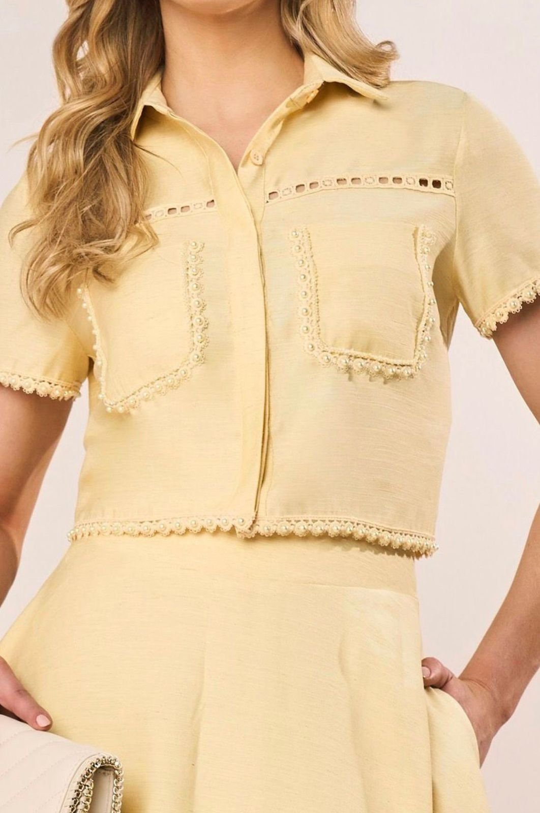 Conjunto Com Bordados Em Pérolas Godê Midi Essenza Fascinius - Imagem 3