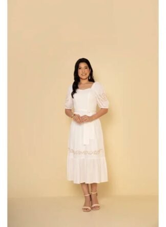 Vestido Super Midi Evasê com Bordados Exclusivos Hadaza - ref. 051678.021