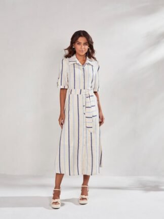 Chemise De Linho Listrado 125cm - Titanium