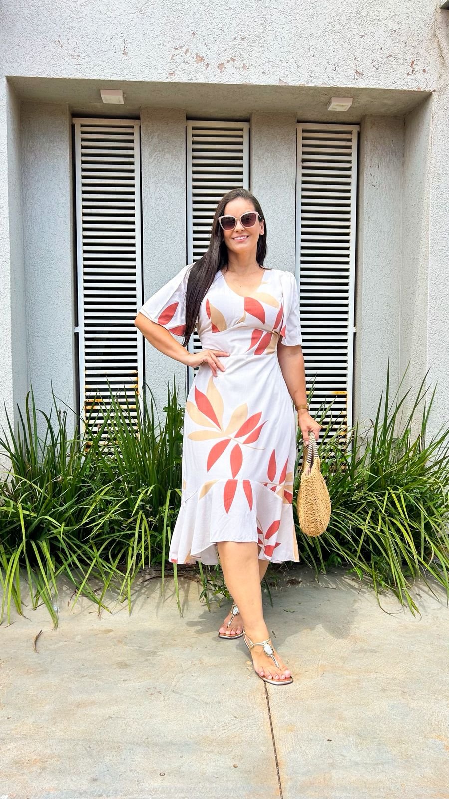 Vestido bege claro estampado - Achadinhos Dany Canela - Imagem 2