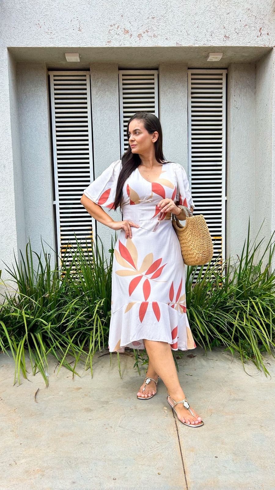 Vestido bege claro estampado - Achadinhos Dany Canela - Imagem 7